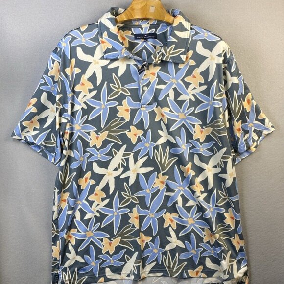 Simply Southern Button Up Shirt Mens XXL Tropical All Over Print Performance Tee - Picture 1 of 10